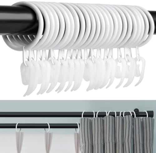 Curtain Rings, 24pcs Metal Rings with 24pcs Plastic Hooks, Drape Sliding Curtain Hanging Ring for Pole Rod, 30 mm Internal Diameter (WHITE)