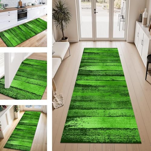 ZESEWU Teppich Läufer Flur Küche rutschfest Grün 50X200CM Vintage Teppichläufer Kücheläufer Lang Waschbar Meterware Küchenteppich Flurteppich Läufer für Wohnraum Schlafzimmer Kinderzimmer Flurläufer