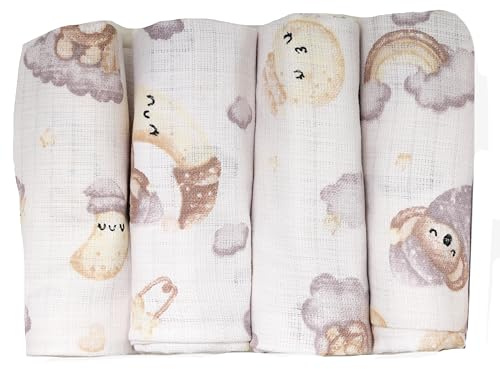 FENSILO Pannolini di garza per bambini, in mussola, confezione da 4 pezzi, 80 x 70 cm, in cotone, per neonati e neonati, 23