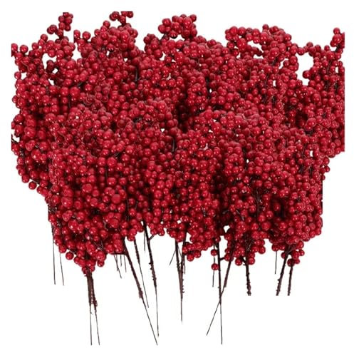 Bacche artificiali di Natale, stelo di agrifoglio rosso, fiori finti pianta albero di Natale, Capodanno, festa decorazione per la casa (30 pezzi)