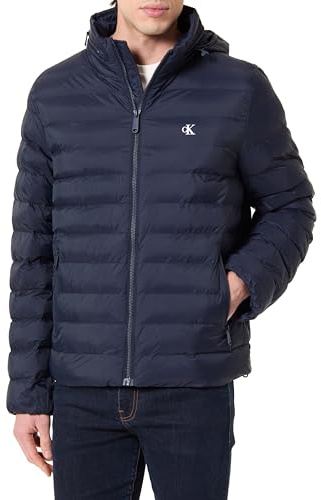 Calvin Klein Uomo Giacca Imbottita Nylon Hooded Puffer con Cappuccio, Blu (Dark Sapphire), L