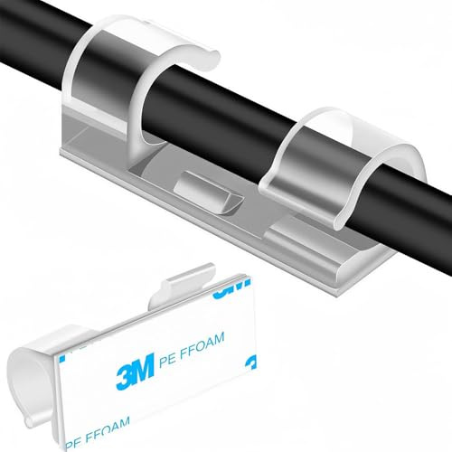 Stick on Cable Clips, 40Pcs Strong Self Adhesive Cable Tacks, Wall Comman Wire Cable Clips Flat Plastic Holders for Desk, Wall, Car, TV, Ethernet Outdoor Wire Hooks Cable Tidy Clips