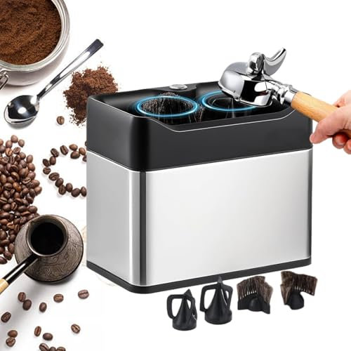 HSSMEUR Electric Automatic Coffee Grounds Cleaner for Espresso Machine Handle,with 2 Brush and 2 Powder Wiper Cleaning Machine