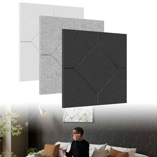 ACXIN 3D Akustikpaneele 12 Stück 30x30cm Selbstklebend auf Akustikfilz, Schallschutz Wandpaneel, Hochdichte Schallabsorber Ideal für Wohnzimmer, Büro, Studio (Rautenoptik, Schwarz)