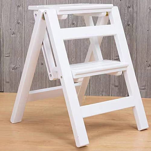 Sgabello pieghevole in legno massello naturale, scaletta salvaspazio a 2 gradini, leggera e portatile, ideale per uso domestico, cucina o giardino.
