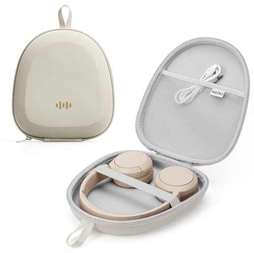 Headphone Case Hard Shell Super-Slim for Sony/JBL/Bose/Soundcore Anker/BERIBES KVIDIO TOZO JLab Over-Ear Headphones Universal Portable Travel Organizer Bag (Beige)