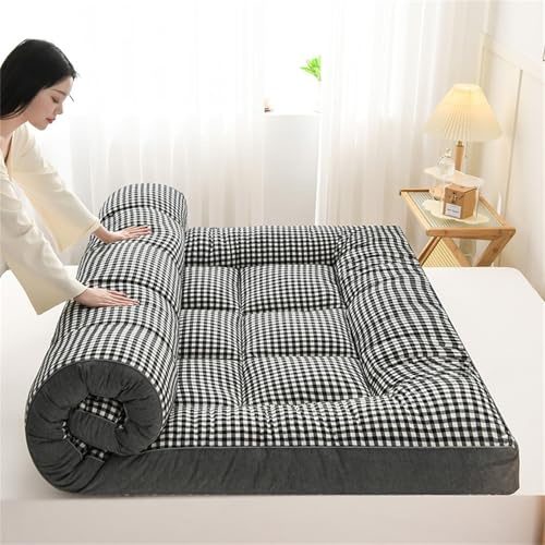 Colchón japonés de suelo, colchón grueso de futón, colchón enrollable, tapete de cama para dormitorio, almohadilla para dormir en el suelo, cama acolchada (verde a cuadros, 120 x 200 cm), perfecto