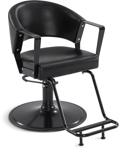 BarberPub Silla de peluquería con Bomba hidráulica, giratoria 360°, mobiliario de peluquería Barber Chair Regulable en Altura, Silla de peluquería Barber Chair de PVC, 2083 (Negro)