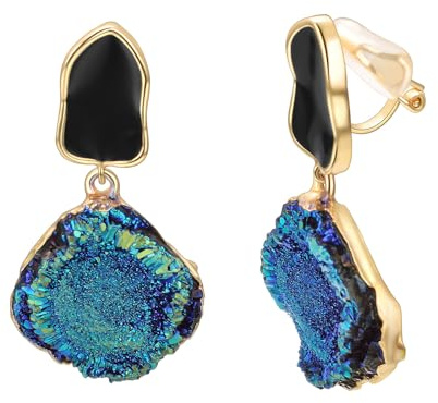 vogem Blau Hängend Ohrringe für Damen Vergoldet Ohrclips Damen Ohne Ohrlöcher und Ohrstecker Geometrische Statement Schmuck Geschenk