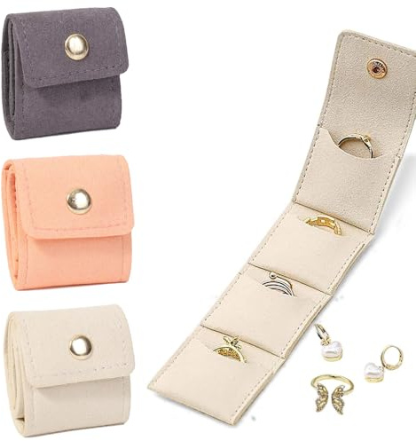 XFSRG 3 Pièces Mini Boite a Bijoux Femme Portable Pliable Rangement Compact Organisateur Voyage Étui à Bijoux Pochette Protection pour Boucles d'Oreilles Bagues Colliers