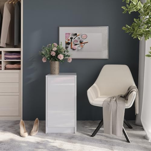 Vicco Kommode Sherry, Weiß/Weiß Hochglanz, 40.2 x 76 cm | mit Behälterdeckel, geeignet zur Aufbewahrung im Wohn- oder Schlafzimmer