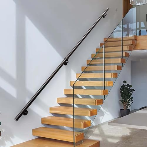 Whnoorher Pasamanos Moderno de Pared para escaleras de 30 a 600 cm, Barra de Soporte de barandilla de Escalera de Tubo Redondo Negro para Escalera de Madera Interior(80cm)