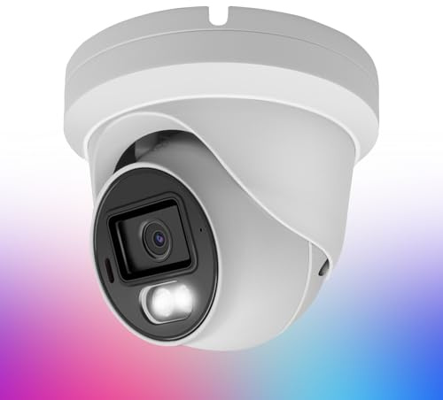 Inwerang Telecamera di sicurezza IP da 8MP 4K PoE per esterni, telecamera IP a torretta a colori con doppia luce intelligente, conversazione bidirezionale, slot per scheda SD, visione notturna da 95 m