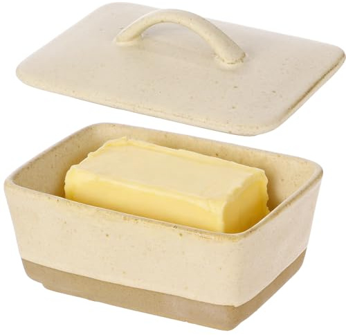 Ceramic Butter Dish with Lid, 450 ml Vintage European Square Butter Dish with Handle, Airtight Storage Container for Kitchen Countertop, Dining & Baking
