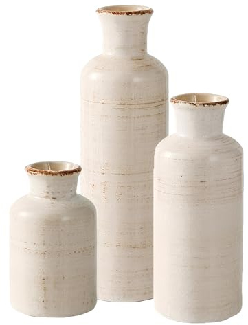 jojnsha Rustics Farmhouses Grand vase en céramique rétro en forme d'herbe de la pampa, vase décoratif pour décoration de salon, table de ferme pour décoration de maison