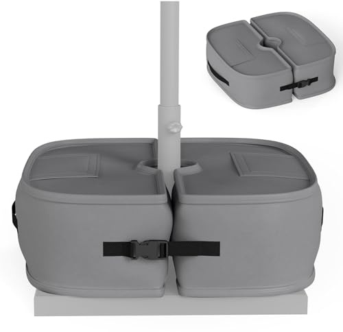 RELAX4LIFE Sac de Lestage pour Pied de Parasol, Poids de Base en Tissu Oxford 40kg, Sac de Sable Robuste avec Poignées, pour Parasol Déporté ou Droit, Jardin, Terrasse, Plage (Ovale,Gris)