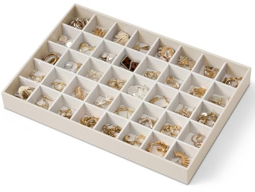 VLANDO Schmucktablett，Stapelbare Schmucktabletts für Schublade, Beige | Schmuckaufbewahrung für Frauen, Schmuck Organizer für Ringe,Ohrringe, Brillen, Uhren und Halsketten, 34*24*4 CM