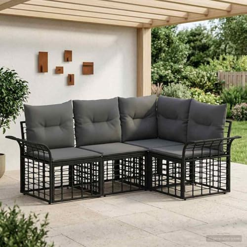 LoogCape Gartenmöbel Set 4-teilig aus Polyrattan und Metall für Terrasse Balkon und Garten wetterfestes Lounge-Sofa mit modularer Anordnung und verstellbaren Fußpolstern für entspannte Stunden im
