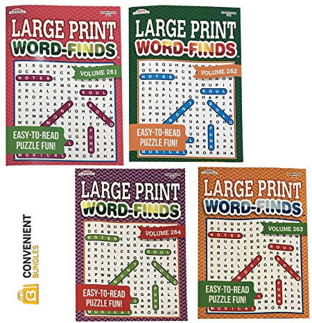 Word Search Puzzle Book Bundle (4-Pack Bundle) Easy-to-Read Large Print | 80 Challenging Searching Games Each | Men, Women, Adults, Seniors | Less Eye Fatigue & Strain