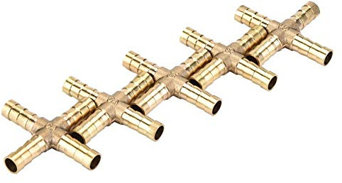 Marhynchus 5 unids Latón 4 Vías de la Manguera Conector de Conexión Cruzada Adaptador de Cobre Conjunto de Púas de Cobre Aire/Gas/Gas/Combustible 6/8/10 / 12mm(8mm)