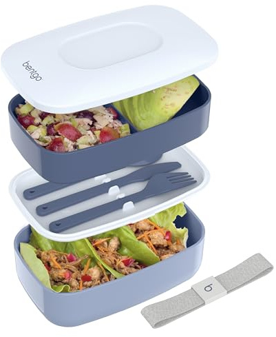 Bentgo Classic - Adult Bento Box, Stackable 3-Compartment Lunch Box with Removable Utensil Set and Sealing Strap, BPA-Free, Food Container Ideal for Meal Prep, Work, and On the Go (Slate)