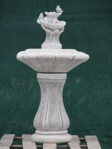 Green Lane Garden Fontaine à trois étages - Oiseaux avec coquillages - En pierre - Décoration de jardin - 111 cm, Vert, 111x50x59cm