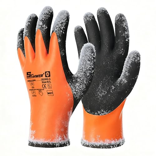 Schwer 2 Pares de Guantes de Trabajo de Invierno, Sin flúor,Guantes Level C Resistentes al Corte y a la Congelación, Guantes Impermeables para Palear la Nieve al Aire Libre, Pesca en Hielo,L
