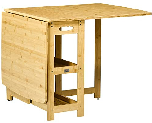 HOMCOM Klappbarer Esstisch Klapptisch für 6 Personen mit Ablagen Küchentisch Esszimmertisch für Kleine Räume, Küche, Esszimmer 149,5 x 80 x 73,5 cm Natur