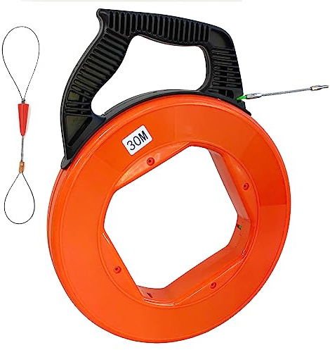 Tire Fils Electricien Aiguille 30m Tire Fils Electrique Kit Tire fil en Acier Spiralé Flexible Aiguille Tire Fil pour Installation Câbles électriques avec Boîtier Plastique Ressort de Guidage