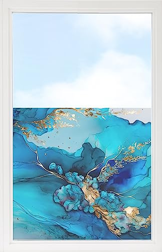 GRAZDesign Fensterfolie Blickdicht Sichtschutz, Sichtschutzfolie Fenster, Glastüren, Duschkabine, Milchglasfolie Bedruckt mit Motiv Marmor türkis, grau, Gold 60x57cm