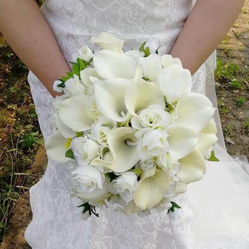 Hochzeitsstrauß, Brautstrauß, Calla-Lilien-Strauß, Hochzeitsblumen aus Seide, Seidenstrauß, Brautaccessoire (Elfenbein)