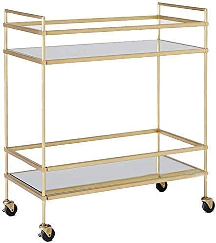 CCYENG Aufbewahrungsregal, 2 Etagen, Goldener Speisewagen, bewegliche Küchentür, Eisen + gehärtetes Glas, Bar, Schönheitswagen, Mehrzweckschrank, 80 x 70 x 35 cm
