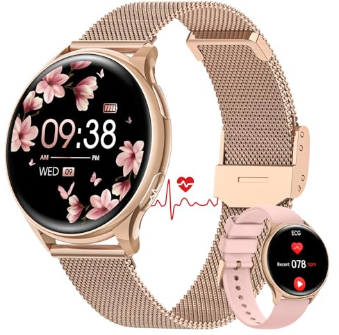 AIMIUVEI Smartwatch Armbanduhr mit Telefonfunktion mit 150+ Sports, 24H Herzfrequenz Schlafmonitor SpO2, Menstruationszyklus BMI Fitness Tracker IP68 iOS Android