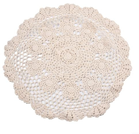 Besttoolifes Mantel de encaje redondo vintage, hecho a mano, de algodón de ganchillo, floral, tapete decorativo hueco para mesa de comedor, cafetería, hotel, 50 cm (beige)