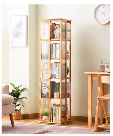 JHIAADEY drehbares Bücherregal, 360-Grad-Display,Raumteiler Standregal,360° drehbares Bücherregal aus Bambus,bodenstehendes drehbares Bücherregal, Lagerregal for Wohnzimmer, Arbeitszimmer, Büro, Büche
