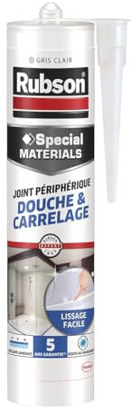 Rubson | Joint Périphérique Douche & Carrelage Gris (cartouche de 300ml) – Mastic silicone neutre nouvelle génération multi-matériaux – Mastic étanche avec formule sans odeur