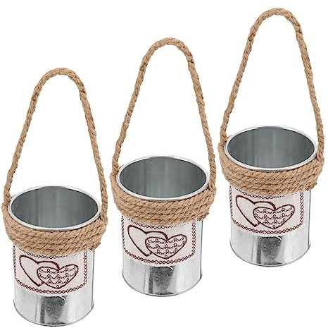 Abaodam 3pcs Metal Hanging Flower Pots Rustic Iron Buckets with Twine Handles for Use for Balcony Garden Home Decor Durable and Stylish Planter Vases