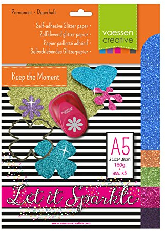 Florence Selbstklebend Glitzerfolie zum Basteln - Sommar - Papierbasteln 5 Stück - A5 Bastelpapier mit Glitzer für Scrapbooking, Stanzen und Kartengestaltung - 270 gsm