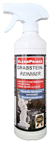 Cleanprince 0,5 Litros Tumba Musgo Eliminador Algas Ex Piedra Natural Excrementos de Pájaros Limpiador Verdete Lápida Limpieza Lápidas Monumento Mármol Grabstätte 500ML Nuevo Receta