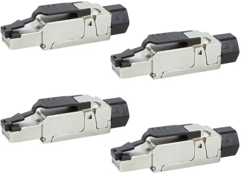 4x RJ45 Netzwerkstecker CAT6A/CAT7 werkzeuglos Metall | Werkzeuglose RJ45-Stecker für CAT6A- und CAT7-Kabel, schnelle Montage ohne Crimpzange