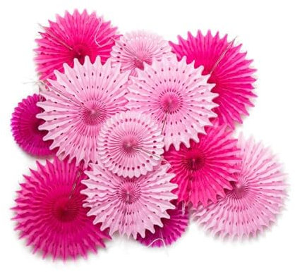 SUNBEAUTY 12er Set Papier Fächer Dekoration Papierrosetten Kit Party Feier Deko (Pink / Rosa)