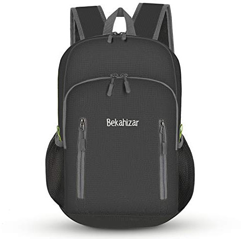 Bekahizar 20L Faltbarer Rucksack Ultra Leichter Wandern Daypack Wasserfest Kleiner Reiserucksack Tasche für Männer Frauen Kinder Outdoor Sports Camping Reisen Jogge Radfahren Klettern (schwarz)