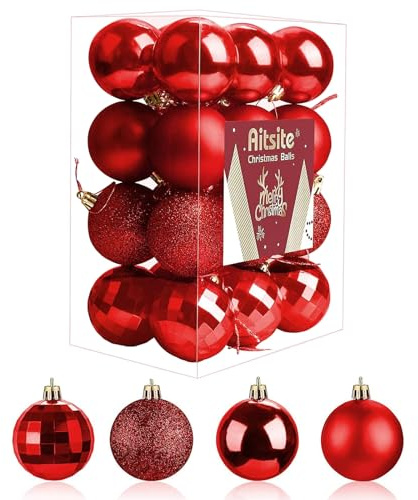 Aitsite 24 Stück Weihnachtskugeln Rot, 6CM Christbaumkugeln Kunststoff Bruchsicher Weihnachtsbaumkugeln Christbaumschmuck Christbaumkugeln für Weihnachtsbaum Neujahr Festival Ornamente