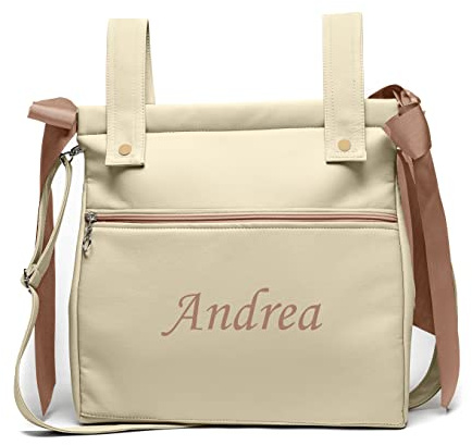 Personalisierte Öko-Leder Einkaufstasche für Kinderwagen mit Name - Kinderwagentasche - Kinderwagen Organizer Tasche Brotkasten - Sandfarbene - Nenel