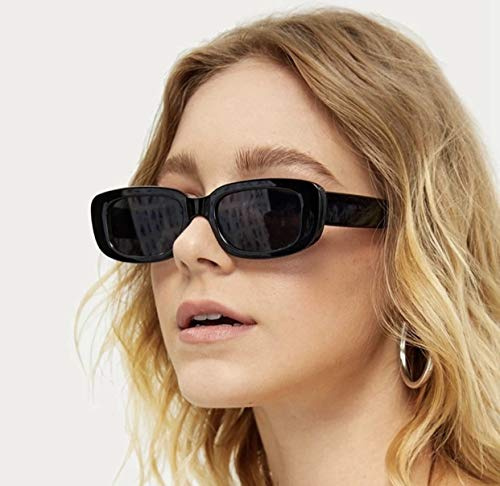 YOJUED Vintage rechteckige Sonnenbrille für Damen und Herren, modische Retro-Brille mit quadratischem Rahmen, Brille mit UV400-Schutz, Schwarz