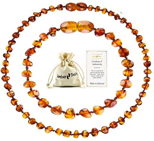 Baltic Amber Necklace and Bracelet - Natural Amber from Baltic Region (13in. and 5.5in.) (Brown)