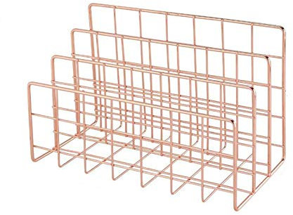 Asalinao Schreibtisch Organisation, drei schmiedeeiserne Bücherregal kreative Metall Bücherständer Desktop-Dekoration (Roségold)