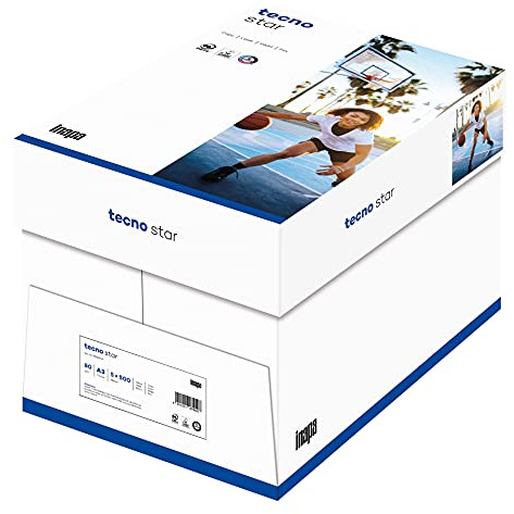 inapa Drucker-/Kopierpapier tecno Star: 80 g/m², A3, 2.500 Blatt (5x500), weiß – Allround-Papier