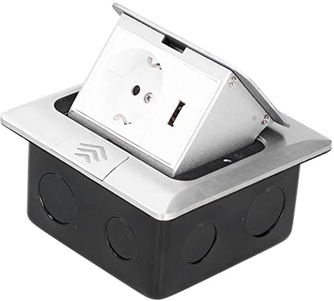 Boîte de Prise Électrique de Sol Étanche Up Multiprise Prise de Courant en Alliage d'Aluminium avec USB Chargeurs Pprise Encastrée pour Sol 250V 16A(Bounce slowly)