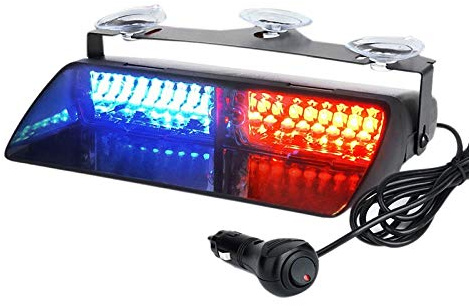 Riloer Luz estroboscópica de 16 LED, lámpara de ventosa de advertencia de emergencia policial intermitente de 12 V para remolques de camiones, Rojo + azul